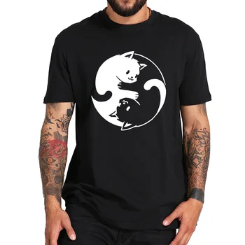 Taichi Mačka T-shirt Yinyang Kongfu Srčkan Grafično Oblikovanje Kratek Rokav Visoke Kakovosti Vrhovi Tee Darila EU Velikost 100% Bombaž