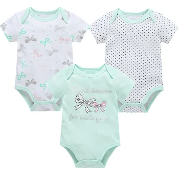3Pcs Baby Dekleta Kompleti Oblačil Poleti Zeleni Lok Tiskanje Otroci Romper Dekleta Obleko Za 6-9 Mesecev