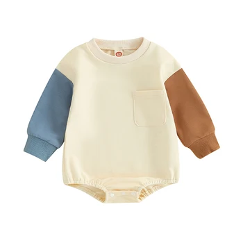 Baby Fantje Dekleta Sweatshirts Igralne Obleke Posadke Vratu Kontrast Barve Z Dolgimi Rokavi Za Malčke Jumpsuits Padec Malčka Oblačila Bodysuits