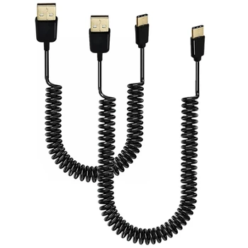 USB 2.0/Tip C Moški-Tip C Moški Pomlad Kabel za Polnjenje 480Mbps Raztegljive USB A/USB C Prenos Podatkov Kabel
