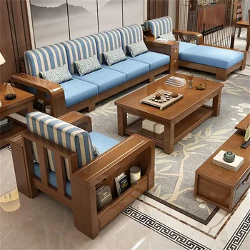 Zasebni customNew Kitajski masivnega lesa kavč v dnevni sobi pohištvo kavč nastavite v kombinaciji les, gume, lesa, kavč