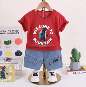Poletje Baby Boy Oblačila 9 do 12 Mesecev Luksuzni Načrtovati otroci trenirke crewneck risanka priložnostne T-majica in hlače, dva kosa določa