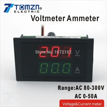 Dvojno LED prikaz Napetosti in toka meter modra osvetlitev plošče voltmeter ampermeter območju AC 80-300V 0-50.0 A