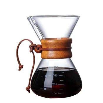400 ML Klasično Steklo Kavo Pot, Leseni Ročaj Toplotno Odporen Prelijemo aparat za Kavo, Ročni Coffeemaker Strani Dripper