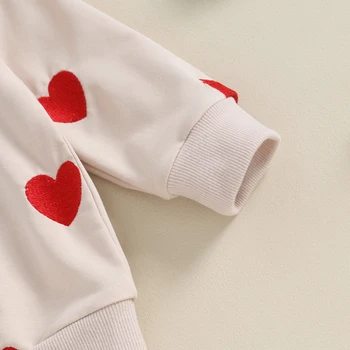 Malčka Baby Dekle Valentinovo Obleko Srce, ki Tiskanja Long Sleeve Majica Joggers Hlače Spomladi Oblačila