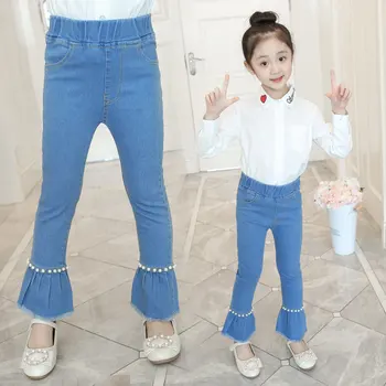 Dekleta Priložnostne Otroci Jeans, Moda za Dekleta Jeans s Pearl Otroci Hlače Hlače 4 5 6 7 8 9 10 11 12 13 Leto