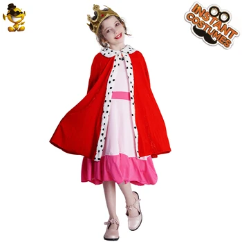 Otroci Kralj Rdeče Ogrinjalo Kostum Za Dekleta Halloween Kralj Oblačila Cosplay Stranka Luksuzne Obleke S Krono