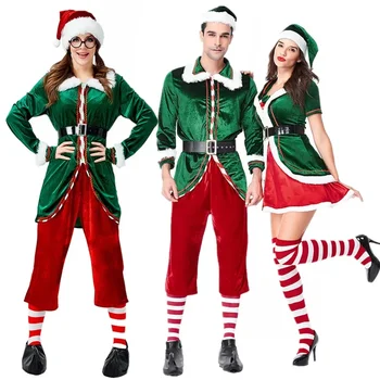Božič Elf Kostum Božič Santa Claus Zeleni Škrat Obleko Za Odrasle Par Ujemanja Obleke Cosplay Oblačila