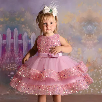 Bleščica Baby Dekleta Oblačenja za 1-5 Let brez Rokavov Srčkan Malčka Dekleta Rojstni dan Vestidos Til Princess Party Obleke za Dekleta