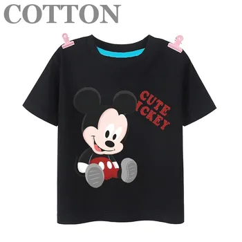 Bombaž otroška Kratka Sleeved Modi Priložnostne Dekle Top T-shirt z Srčkan Risanke Disney Mickey Mouse Vzorec Tiskanja