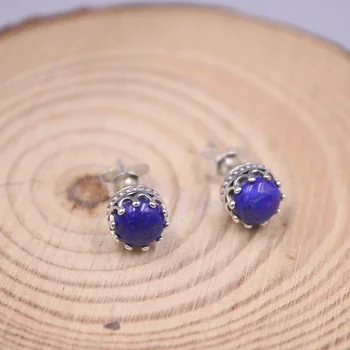 Naravni Lapis Lazuli Uhani Za Ženske Sterling Srebrni Uhani 925 Stud Modra Gemstone Čistega Srebra Post