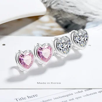 S925 sterling srebro ljubezen cirkon uhani za ženske modni roza diamant uhani preprosta ušesa nakit
