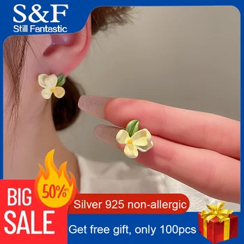 Srčkan rumeno cvet uhani za ženske izjavo aretes de mujer stud pendientes korejski moda earings srebro 925 iglo earing