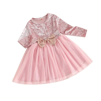 Malčka Baby Girl Obleke Žametno Obleko Letnik Navaden Dolg Rokav Midi Obleko Božič Poroko, Rojstni Dan Obleke