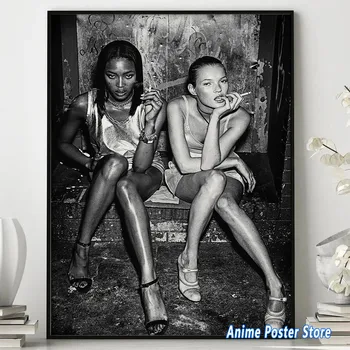 Naomi-Campbell K-Kate Moss Kajenje Moda Plakat Platno Wall Art Natisne Top Model Ikona Slaven Barvanje Dekle Wall Art Dekor