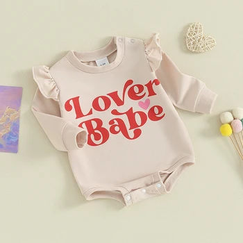 Baby Dekleta Sweatshirts igralne obleke Pismo Srce, ki Tiskanja Posadke Vratu Dolg Rokav Malčka Jumpsuits Za Novorojenčka Valentinovo Oblačila