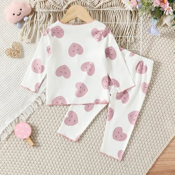 Baby Dekle 2Pcs Pomlad Obleke Risanka Srce, ki Tiskanja Dolg Rokav Vrhovi Hlače Nastavite Malčka Pižami