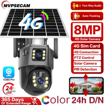 4K 8MP na Prostem Sončne Dvojno Objektiv Fotoaparata,4G Kartice SIM Sončne CCTV Brezžično Kamero,Vgrajeno v Baterije Varno in Nepremočljiva Dvojno Zasloni