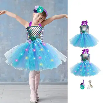 Morska deklica Tutu Obleko LED morska deklica Princesa Obleko Kostume Za Igranje Vlog, ki bo Obleko Gor Kostum Za Šolsko Uspešnost Božični Zabavi