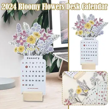 2024 Bloomy Cvetje Koledar Izletov Ustvarjalne Cvetlični Koledar Izletov Precej Cvjetnim Desk Dekor Serija Lesenih Koledar