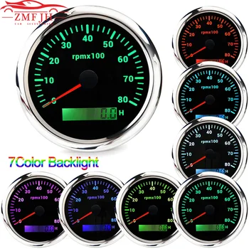 7 Barvni LED 85mm Gauge merilnik vrtljajev z LCD Hourmeter Nepremočljiva Tacho Meter za 0-10 Valj Čoln Morskih Avtomobila, vrt. / MIN Merilnik 12V 24V