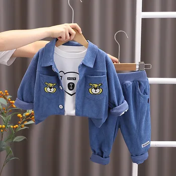 Korejski Moda Baby Boy Oblačila 18 Do 24 Mesecev, Risanka Velvet beloprsi Singl Jopico Jopiči Belega T-majice, Hlače Otroci Obleko