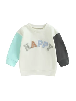 Baby Boy Sodijo Oblačila Z Dolgimi Rokavi Pismo Tiskanja Prevelik Pulover Sweatshirts Vrhovi Eno Pience Priložnostne Dojenčka Obleke (Marelica)