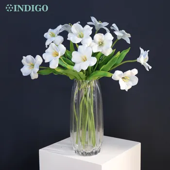 INDIGO Ice Blue Tulipanov Pravi Dotik PE Odpiranje Venčni Visoke Kakovosti Tabela Dekoracijo Umetnih Cvet Hiša Segrevanja Poročno Darilo