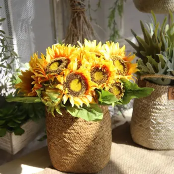 1PC Umetno Sončnično Dekoracijo Ponaredek Sonca Cvetja Realne Svile Marjetice za Dom Cvetlični Aranžma svate Doma Dekor