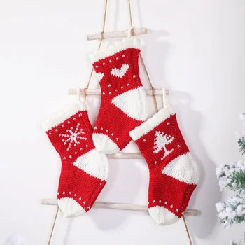 Nov Božični okraski, pletene Božične nogavice, volnene nogavice, rdeča in bela snežinka darilne vrečke, otroci darilne vrečke