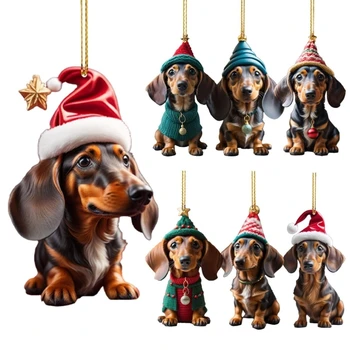 7PCS Smešno Pes Božično Drevo Ornament Malo Pes Okraski za Božično Drevo in Avto Rearview Mirror