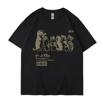 Japonska HARajuku Zabavno Fisher Mačka T-shirt Kratek rokav Bombaž Poletje 2023 Svoboden risanka T-shirt Hip hop Top T-shirt