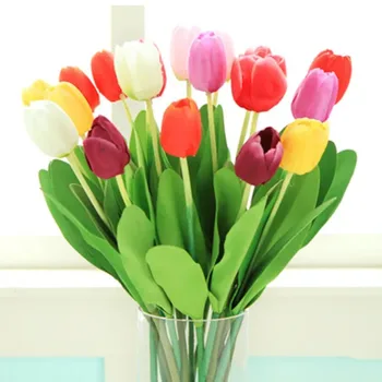 Debelo 1Pcs Umetne rože visoko kakovost pravi dotik PU Tulipanov namizni poročni dekoracijo doma darilo multi-barvni Stranka dekor