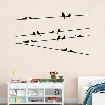 Črne Ptice na Žicah PVC Stenske Nalepke Art Design Nalepke za Dekoracijo Doma Stene Decals je Stekla Okno Nalepke za Otroke Sobe