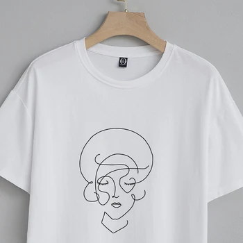 Art Line Preprost Obraz Ženske T Shirt Vrhovi Svoboden Casual Women ' S Majice Letnik Ulzzang Harajuku Estetske Tshirt Femme