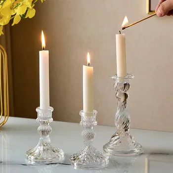 Evropski Stil Elegantna Steklena Sveča Imetnik Preprost Svečnik Poroko Centerpiece Romantično Dekoracijo Svijećnjak Namizni Dekor