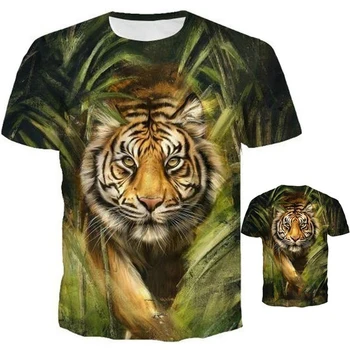 Novi Moški in Ženska Unisex 3D Tiger Natisniti T-Shirt Kratek Rokav Hip Hop Par Tee Vrhovi Plus Velikost
