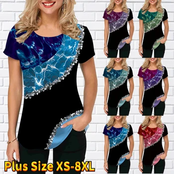 Gospe Priložnostne Kratek Rokav T Shirt Tiskanje Cvetlični Udobje Ulica Moda Vrh Ženske T Shirt XS-8XL