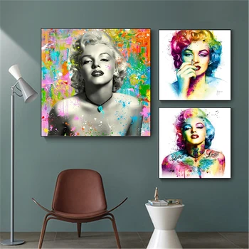 Barvita Marilyn Monroe Platno Slikarstvo Portret Povzetek Plakatov in Fotografij Platno Wall Art Slike za Dnevni Sobi Doma Dekor