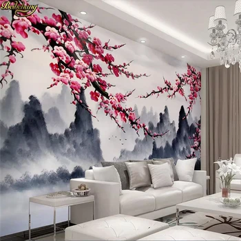 beibehang ozadje po Meri zidana novi Kitajski črnilo krajine slive TV ozadju stene papirjev doma dekor de papel parede 3d