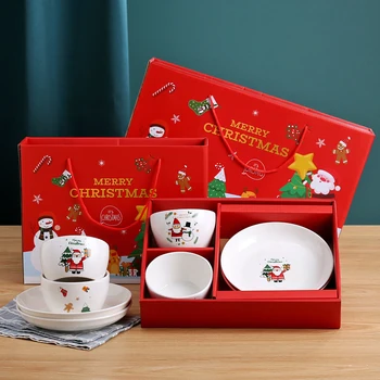Domači kuhinji ins ustvarjalne risanka Santa Claus keramični jedilni pribor set 4 sklede 2 plošče jedilni pribor Božično darilo