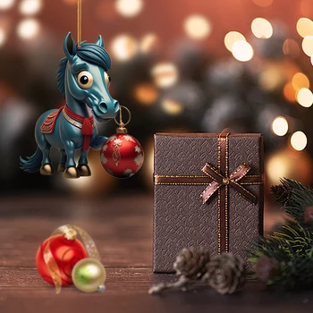 2D Božični Okraski, Risanka Akril Viseči Okraski Srčkan Baubles Konj Okras Božično Drevo Okraski Božič Dodatki