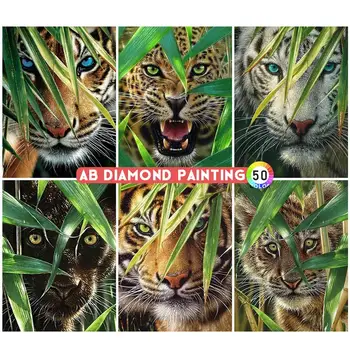 AB Diamond Slikarstvo, Tiger, Leopard, Vezenje Živali DIY Mozaik 5D Vaja Nov Prihod Wall Art Stenske Nalepke Doma Dekor