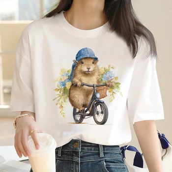 Capybara tshirt ženske Y2K oblikovalec grafični tshirt ženske ulične grafični oblačila