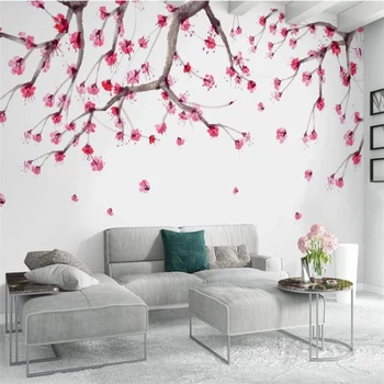 wellyu Meri, velika zidana novi Kitajski češnjev cvet ročno poslikano cvetlični TV ozadju stene ozadje de Papel parede