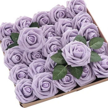 D-Sedem Umetno Cvetje 25/50pcs Lila Vrtnice z matičnimi za DIY Poroko Centerpieces Šopke Ureditev Cvetlične Dekoracije