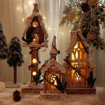 Božični okraski Leseni bird House sijaj dekoracijo Notranjosti dnevna soba Nakupovalni center scenskih postavitev dekoracijo
